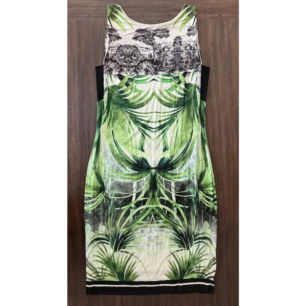 Ana Alcazar Dress Womens M/L 40 Oriental Tropical Palm Print Sheath Green Unique - Picture 2 of 12
